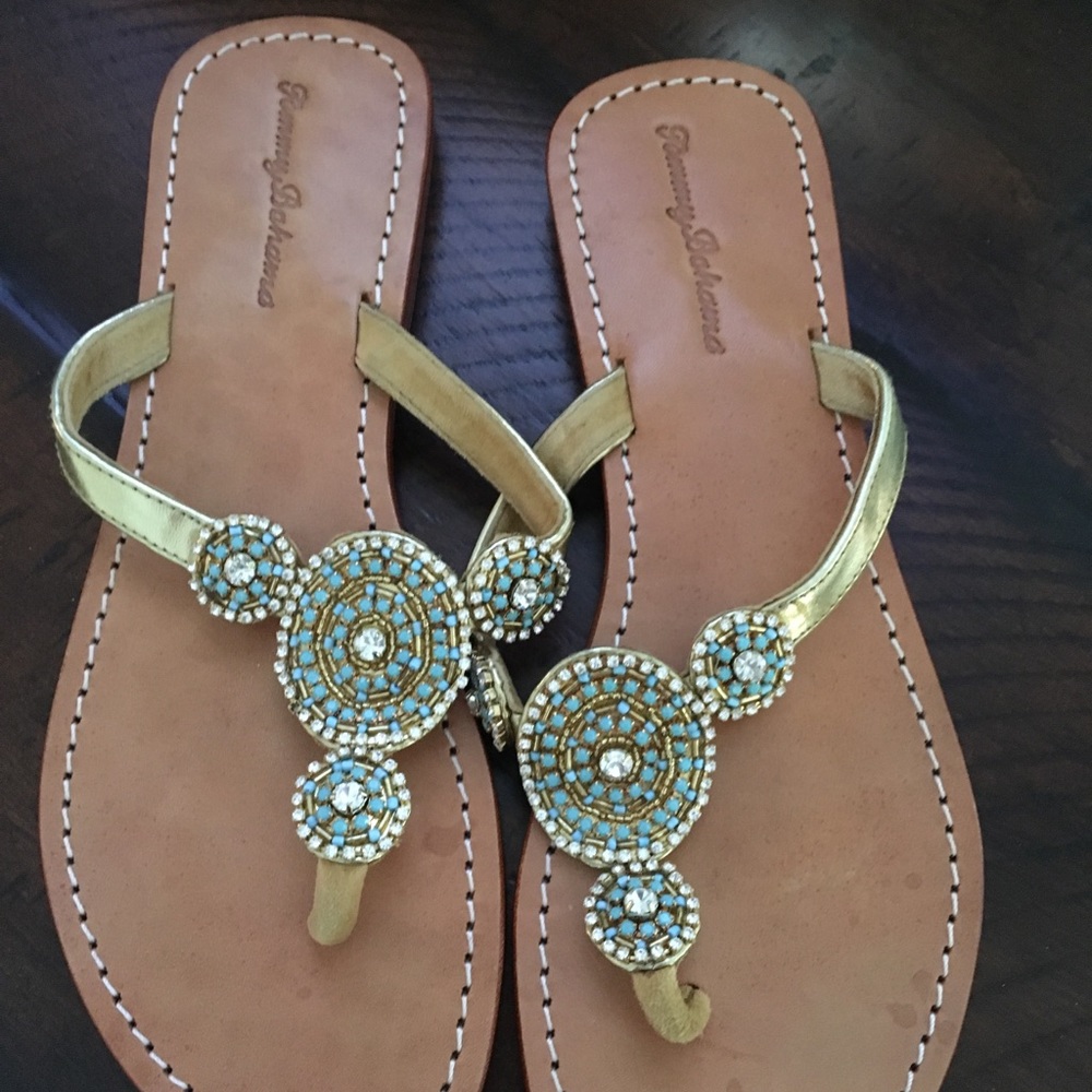 Tommy Bahama gold leather sandals
